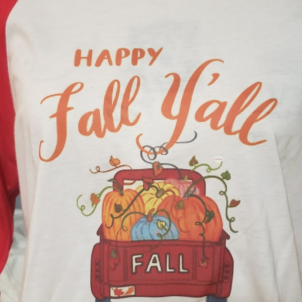 Happy Fall Red Truck Adult Shirt Sz Medium